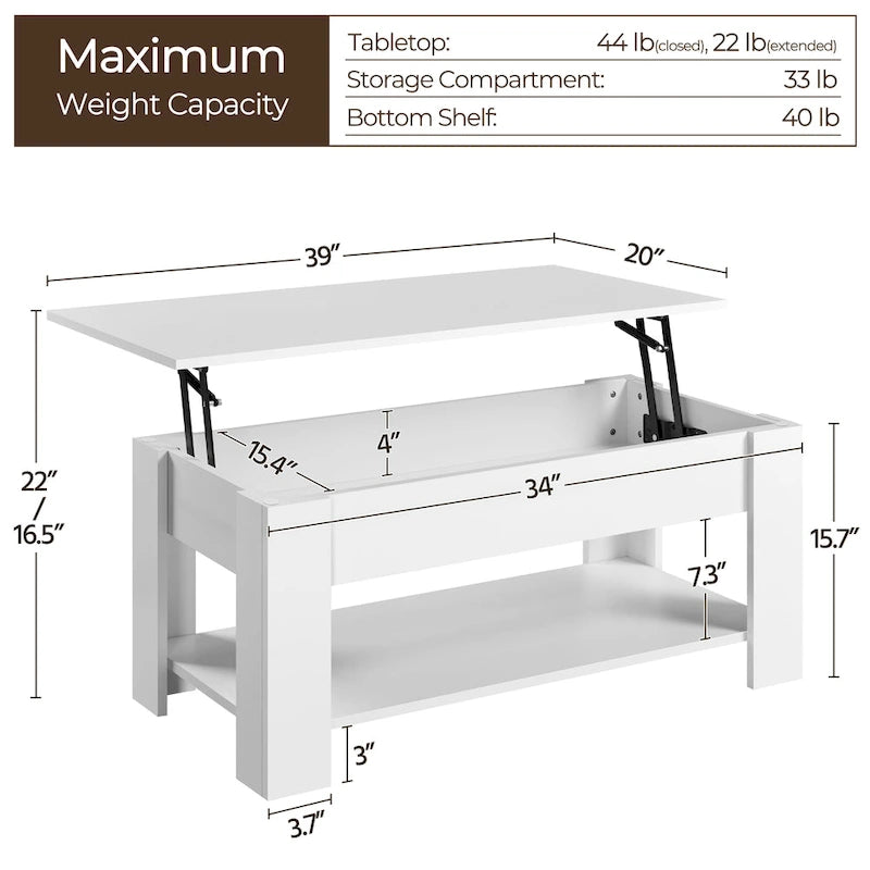 Table basse relevable avec étagère de rangement, multicolore, 1 personne