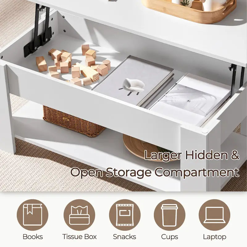 Table basse relevable avec étagère de rangement, multicolore, 1 personne