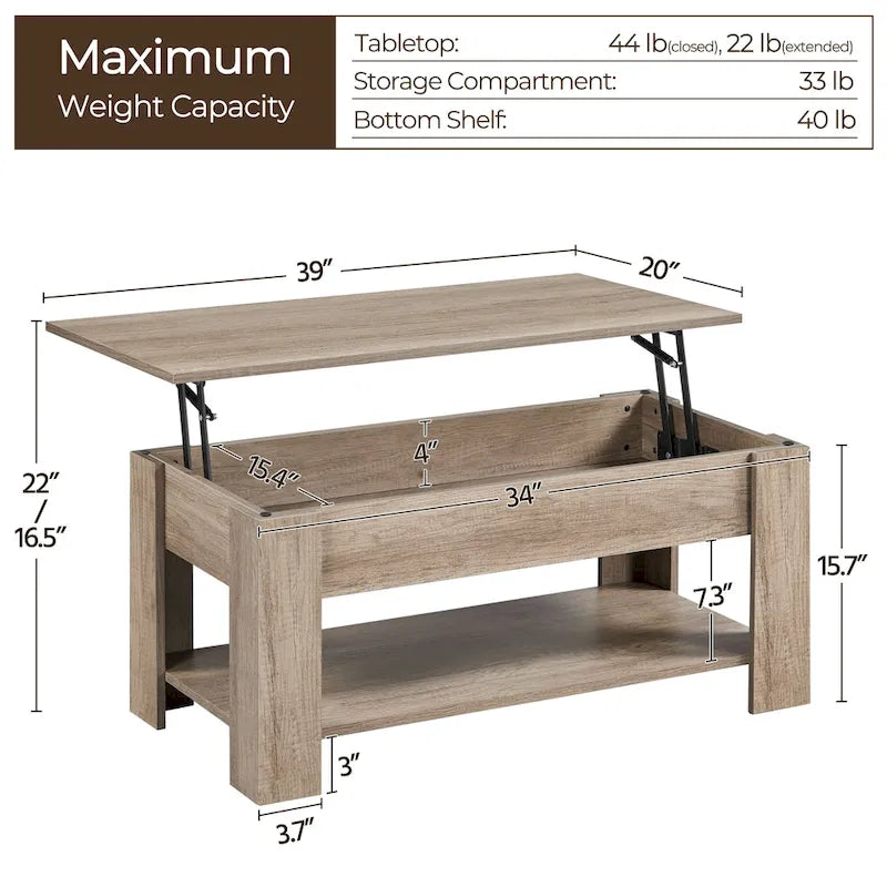 Table basse relevable avec étagère de rangement, multicolore, 1 personne
