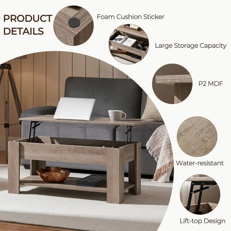 Table basse relevable avec étagère de rangement, multicolore, 1 personne