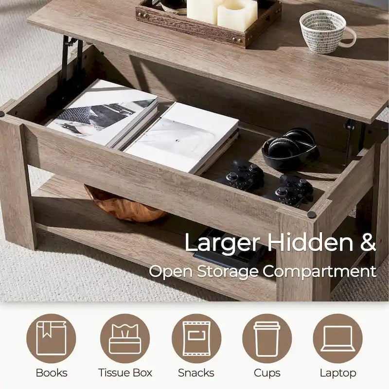 Table basse relevable avec étagère de rangement, multicolore, 1 personne