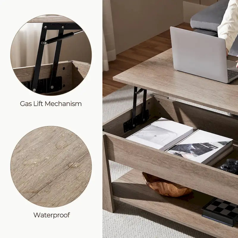 Table basse relevable avec étagère de rangement, multicolore, 1 personne