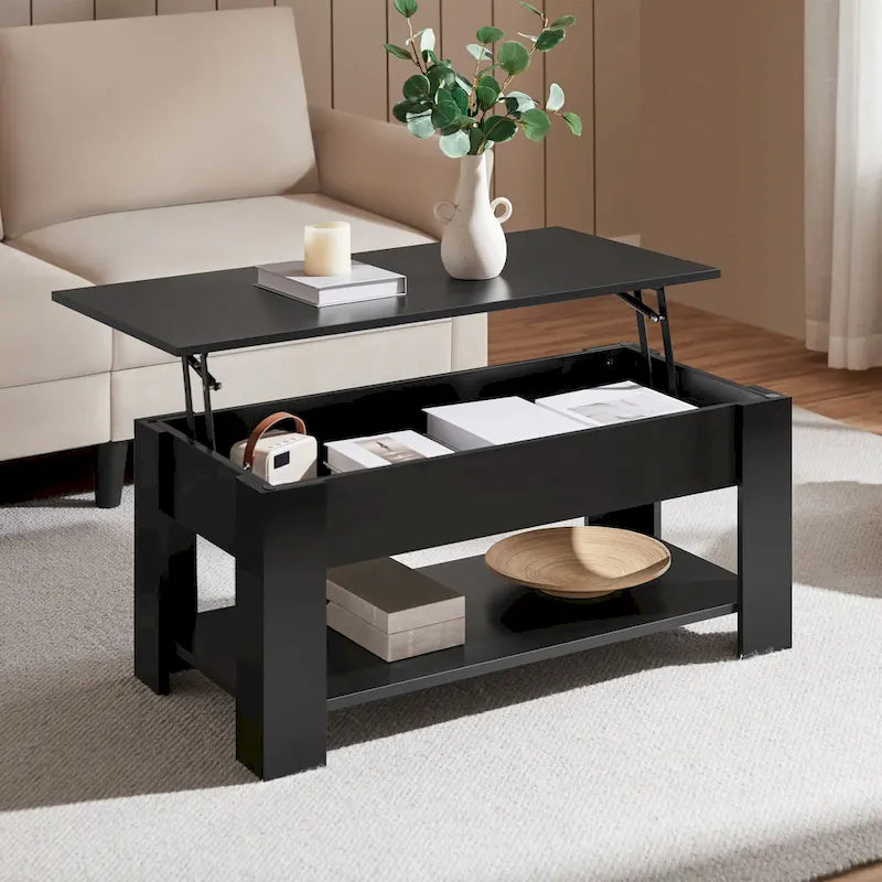 Table basse relevable avec étagère de rangement, multicolore, 1 personne