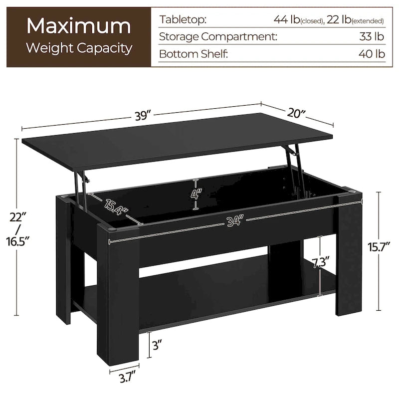Table basse relevable avec étagère de rangement, multicolore, 1 personne