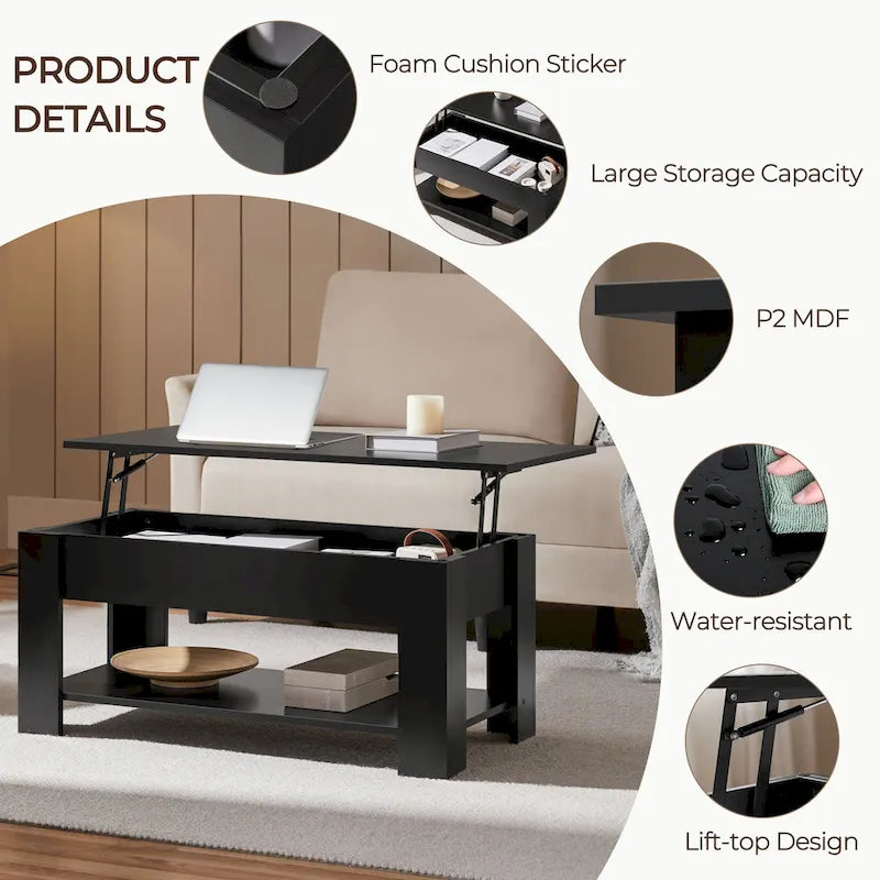 Table basse relevable avec étagère de rangement, multicolore, 1 personne