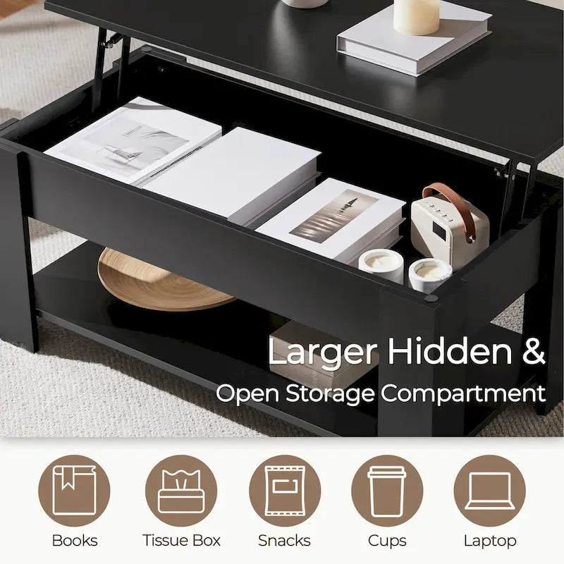 Table basse relevable avec étagère de rangement, multicolore, 1 personne
