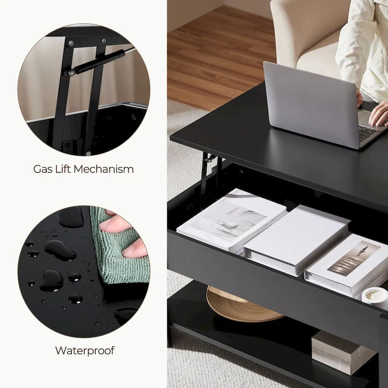 Table basse relevable avec étagère de rangement, multicolore, 1 personne