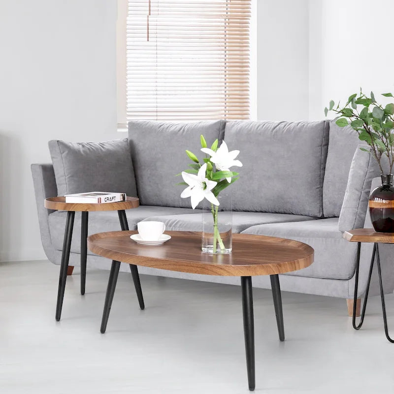 Tables gigognes rondes, Noyer et noir, Lot de 2