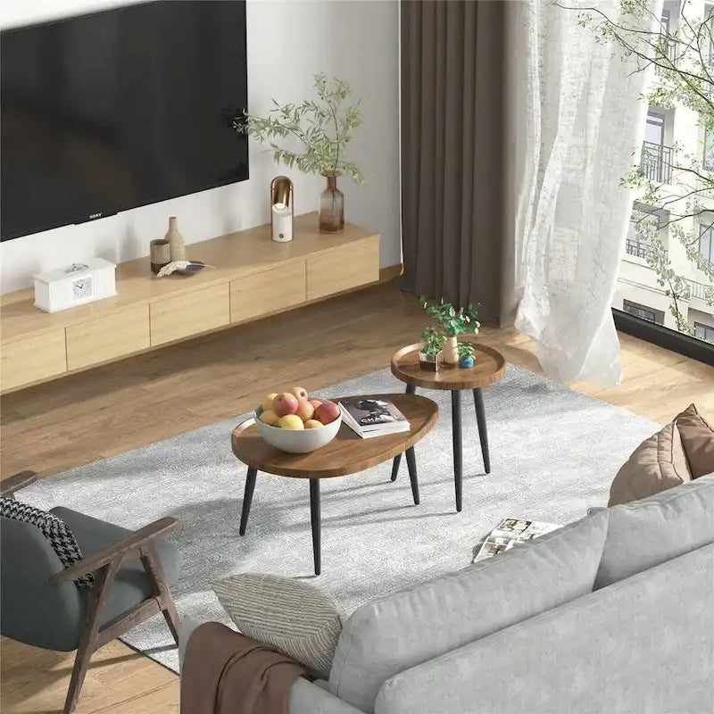 Tables gigognes rondes, Noyer et noir, Lot de 2