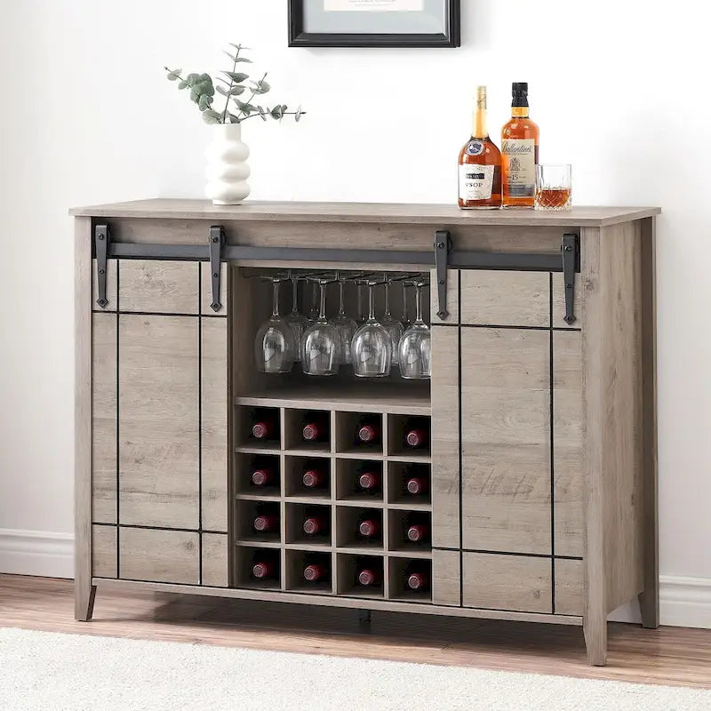 Meuble buffet avec portes coulissantes façon porte de grange, 4 couleurs – 120 (L) x 40 (P) x 88 (H) cm