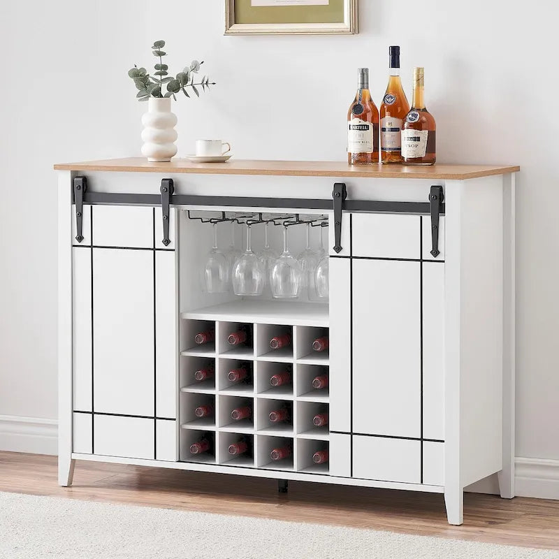 Meuble buffet avec portes coulissantes façon porte de grange, 4 couleurs – 120 (L) x 40 (P) x 88 (H) cm