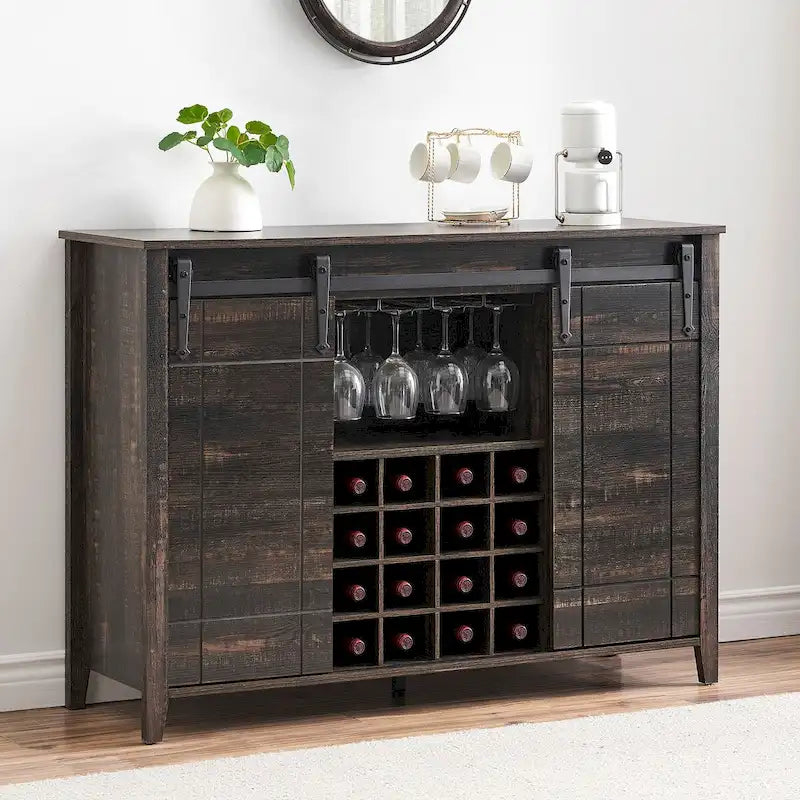 Meuble buffet avec portes coulissantes façon porte de grange, 4 couleurs – 120 (L) x 40 (P) x 88 (H) cm