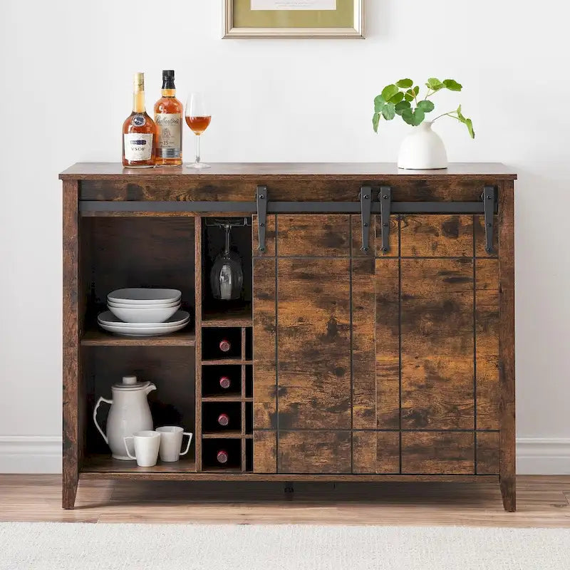 Meuble buffet avec portes coulissantes façon porte de grange, 4 couleurs – 120 (L) x 40 (P) x 88 (H) cm