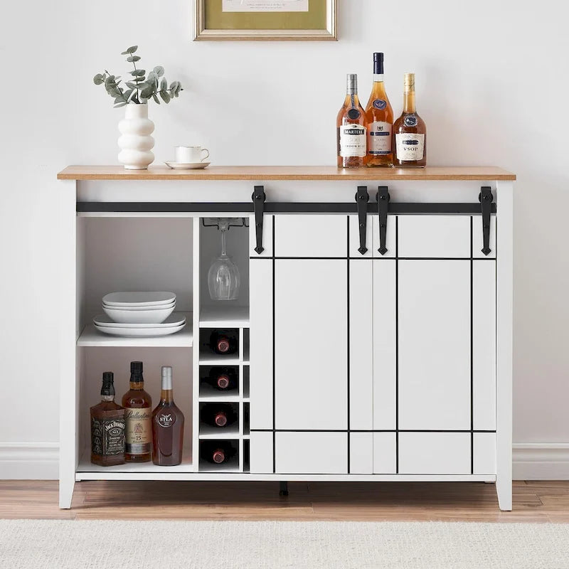 Meuble buffet avec portes coulissantes façon porte de grange, 4 couleurs – 120 (L) x 40 (P) x 88 (H) cm