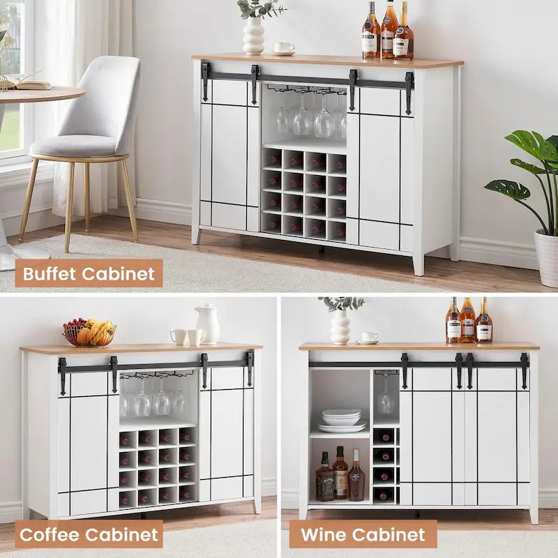 Meuble buffet avec portes coulissantes façon porte de grange, 4 couleurs – 120 (L) x 40 (P) x 88 (H) cm