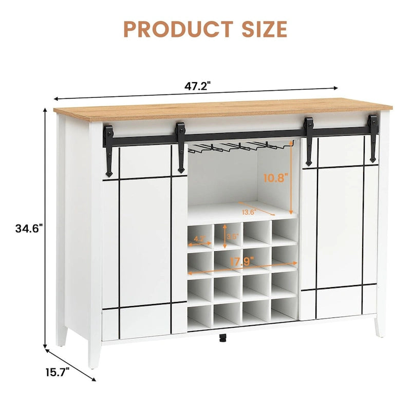 Meuble buffet avec portes coulissantes façon porte de grange, 4 couleurs – 120 (L) x 40 (P) x 88 (H) cm