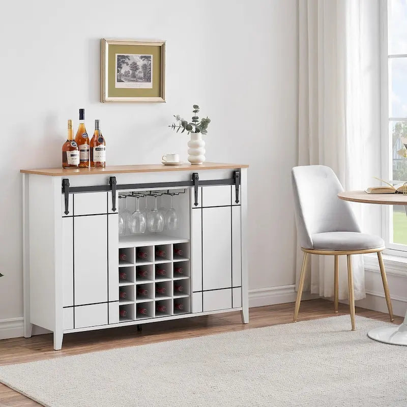 Meuble buffet avec portes coulissantes façon porte de grange, 4 couleurs – 120 (L) x 40 (P) x 88 (H) cm