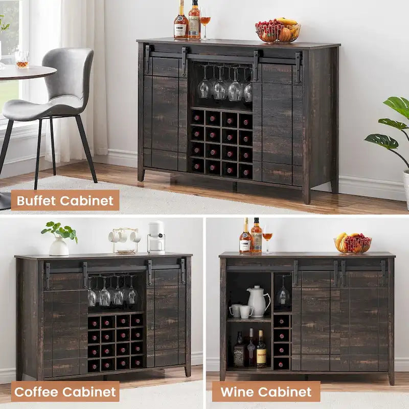 Meuble buffet avec portes coulissantes façon porte de grange, 4 couleurs – 120 (L) x 40 (P) x 88 (H) cm
