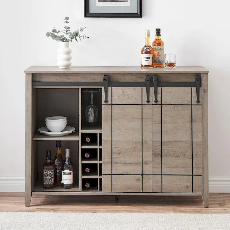 Meuble buffet avec portes coulissantes façon porte de grange, 4 couleurs – 120 (L) x 40 (P) x 88 (H) cm