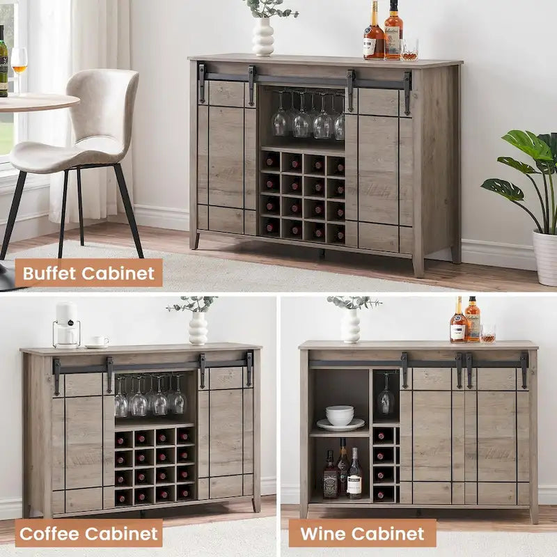 Meuble buffet avec portes coulissantes façon porte de grange, 4 couleurs – 120 (L) x 40 (P) x 88 (H) cm