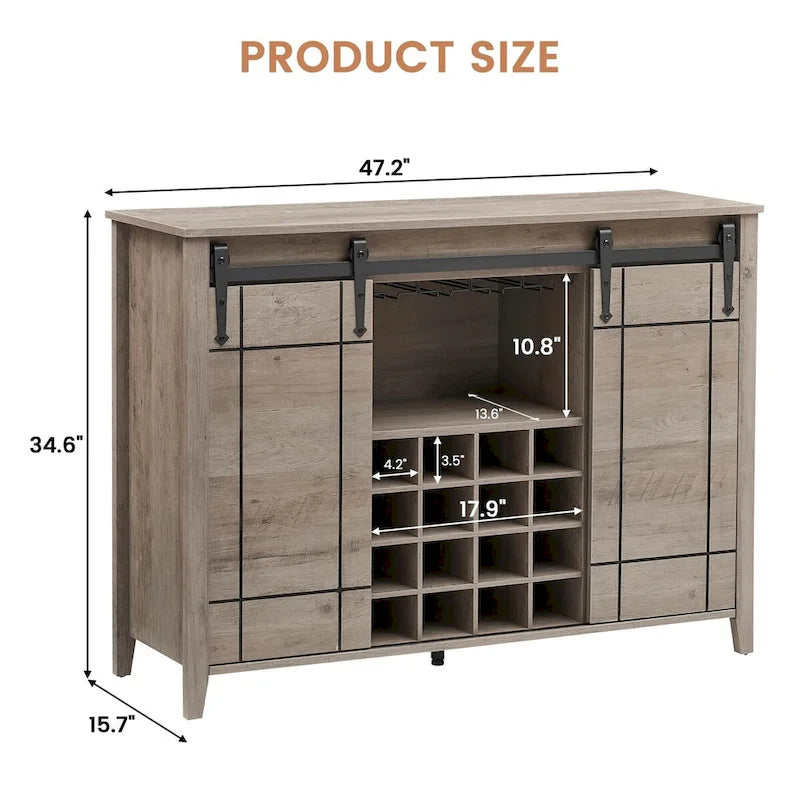 Meuble buffet avec portes coulissantes façon porte de grange, 4 couleurs – 120 (L) x 40 (P) x 88 (H) cm