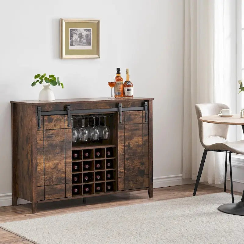 Meuble buffet avec portes coulissantes façon porte de grange, 4 couleurs – 120 (L) x 40 (P) x 88 (H) cm