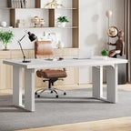 Grand bureau de ferme blanc/marron/gris, pour 6 à 8 personnes, 180 cm