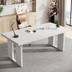 Grand bureau de ferme blanc/marron/gris, pour 6 à 8 personnes, 180 cm