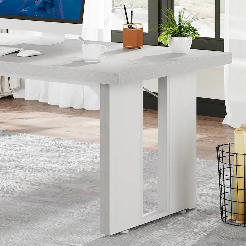 Grand bureau de ferme blanc/marron/gris, pour 6 à 8 personnes, 180 cm