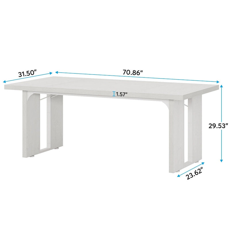 Grand bureau de ferme blanc/marron/gris, pour 6 à 8 personnes, 180 cm