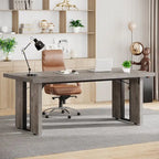 Grand bureau de ferme blanc/marron/gris, pour 6 à 8 personnes, 180 cm