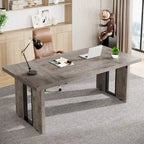 Grand bureau de ferme blanc/marron/gris, pour 6 à 8 personnes, 180 cm