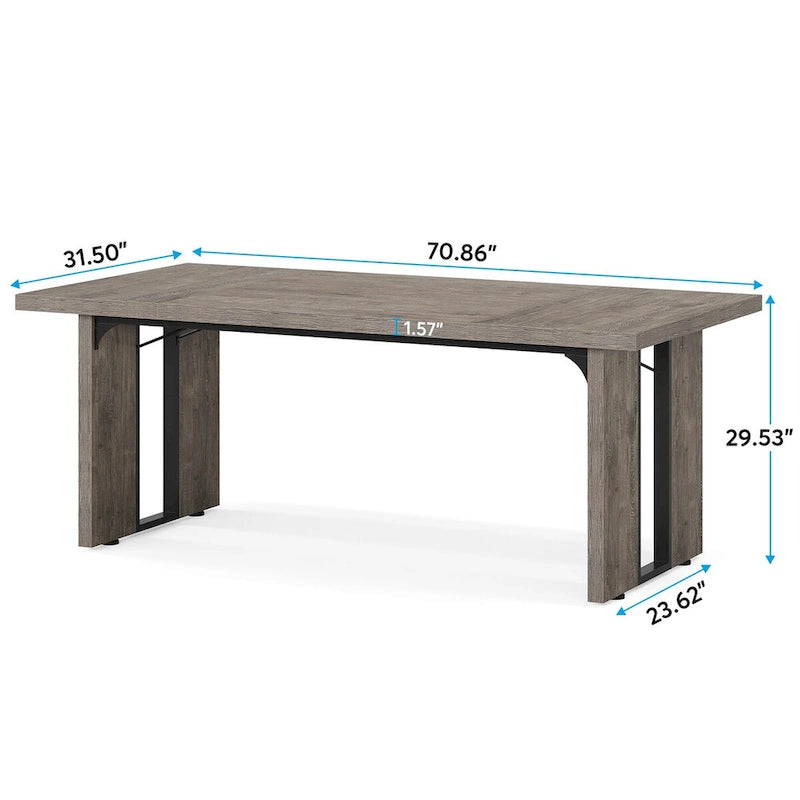 Grand bureau de ferme blanc/marron/gris, pour 6 à 8 personnes, 180 cm