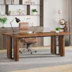 Grand bureau de ferme blanc/marron/gris, pour 6 à 8 personnes, 180 cm
