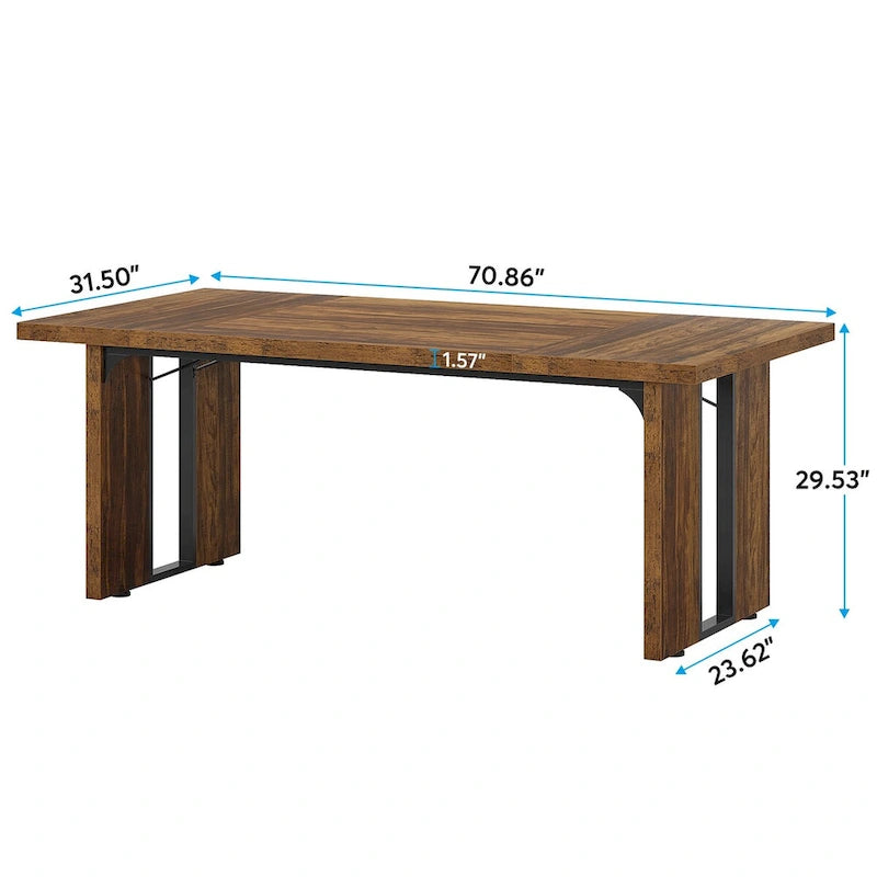 Grand bureau de ferme blanc/marron/gris, pour 6 à 8 personnes, 180 cm