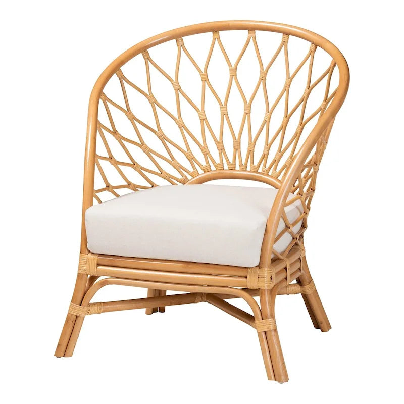 Fauteuil d'appoint bohème en rotin, 1 place, marron