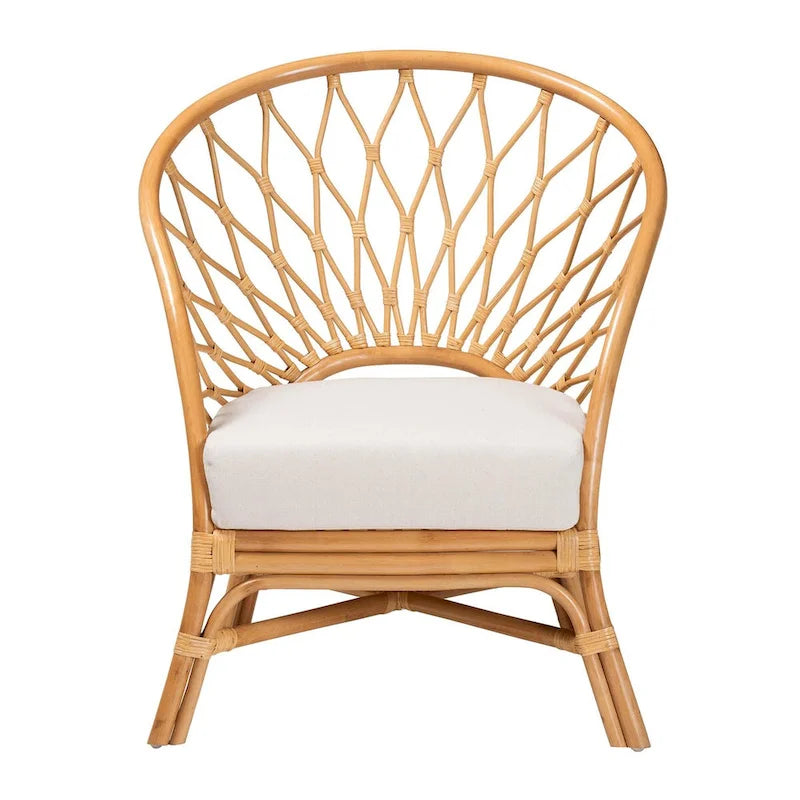 Fauteuil d'appoint bohème en rotin, 1 place, marron