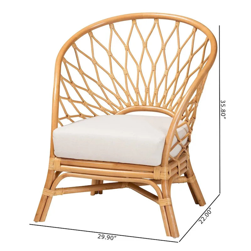 Fauteuil d'appoint bohème en rotin, 1 place, marron