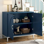 Buffet 2 portes, Placage Bois & Pieds Métal, Bleu / Noir / Blanc