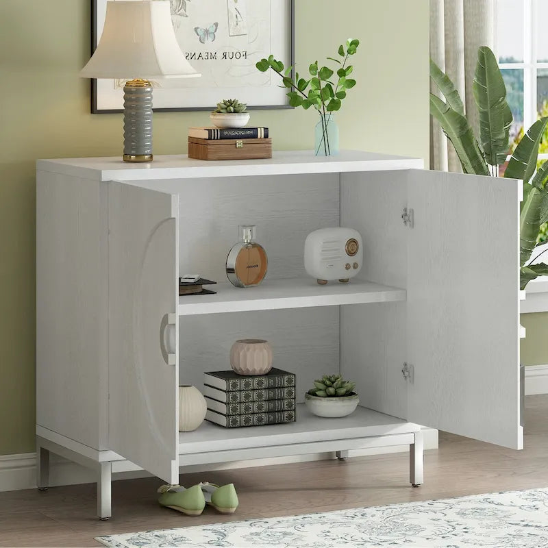 Buffet 2 portes, Placage Bois & Pieds Métal, Bleu / Noir / Blanc