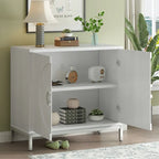 Buffet 2 portes, Placage Bois & Pieds Métal, Bleu / Noir / Blanc
