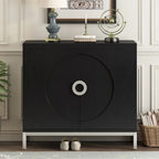Buffet 2 portes, Placage Bois & Pieds Métal, Bleu / Noir / Blanc