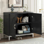 Buffet 2 portes, Placage Bois & Pieds Métal, Bleu / Noir / Blanc