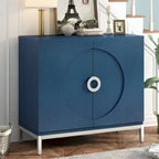 Buffet 2 portes, Placage Bois & Pieds Métal, Bleu / Noir / Blanc