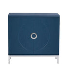 Buffet 2 portes, Placage Bois & Pieds Métal, Bleu / Noir / Blanc