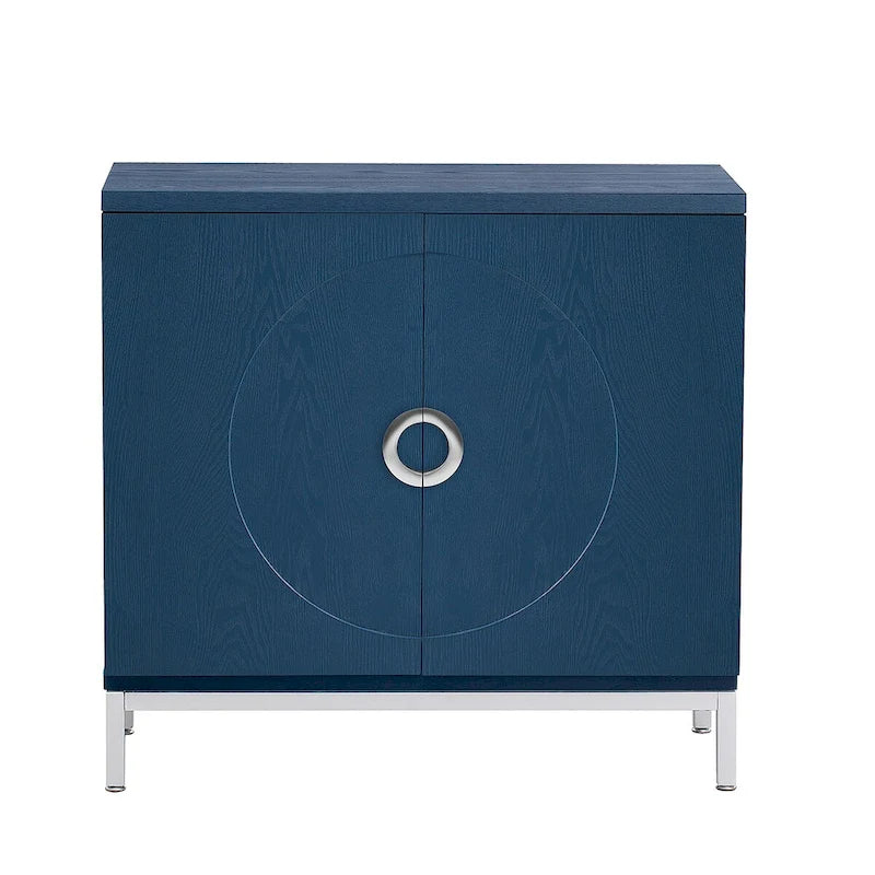 Buffet 2 portes, Placage Bois & Pieds Métal, Bleu / Noir / Blanc