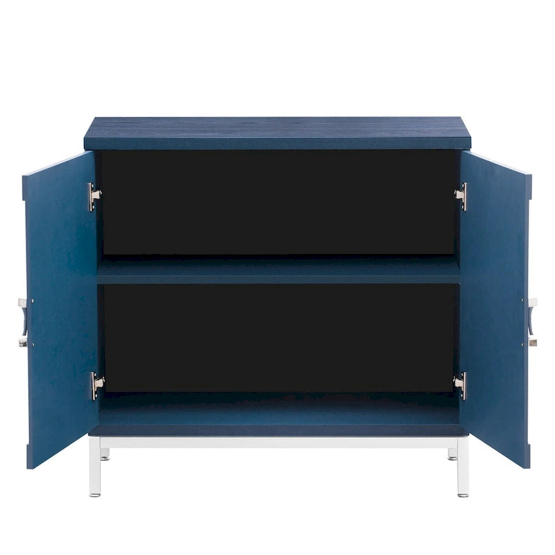 Buffet 2 portes, Placage Bois & Pieds Métal, Bleu / Noir / Blanc