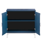 Buffet 2 portes, Placage Bois & Pieds Métal, Bleu / Noir / Blanc