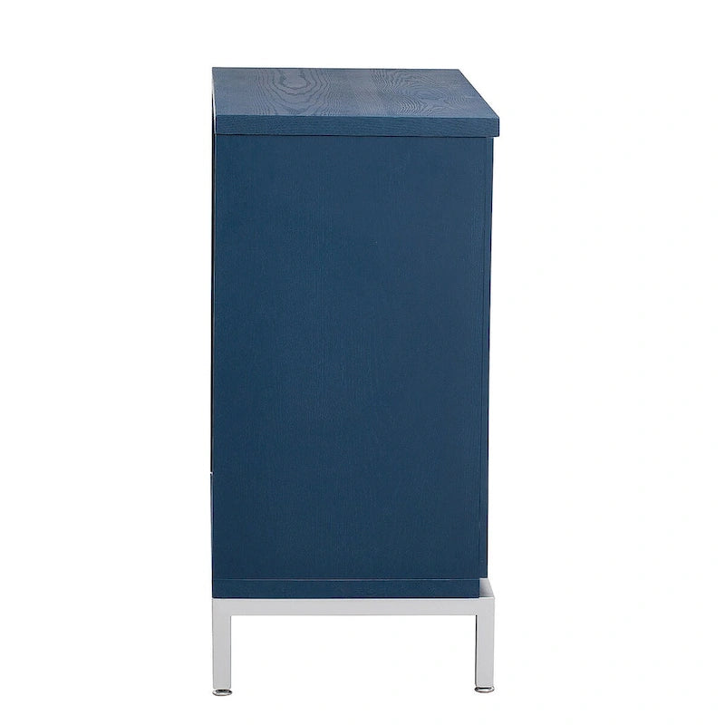 Buffet 2 portes, Placage Bois & Pieds Métal, Bleu / Noir / Blanc