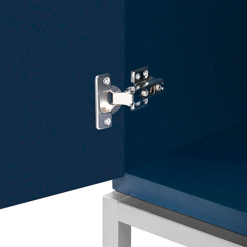 Buffet 2 portes, Placage Bois & Pieds Métal, Bleu / Noir / Blanc